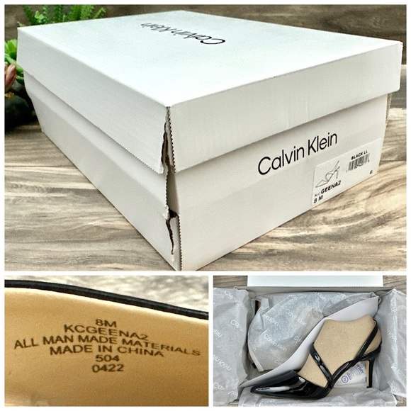 NIB Calvin Klein Geena2 Asymmetrical Strap Slip On Black Patent Pump Heels 8M - Picture 12 of 12